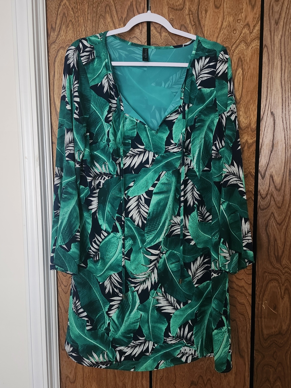 Women’s Green Leaf Print Swim Cover-Up Tunic